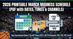 2026. évi nyomtatható March Madness ütemterv: PDF dátumokkal, időpontokkal és csatornákkal| mobilit.hu